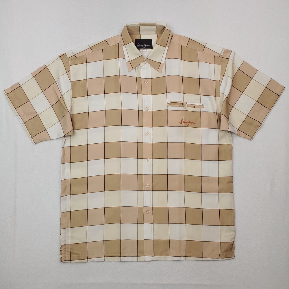 Sean John Shirt Mens Extra Large Tan Check Plaid Oversize Urban Streetwear